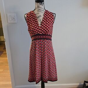 Max Studio Red and Black Geometric Midi Dress